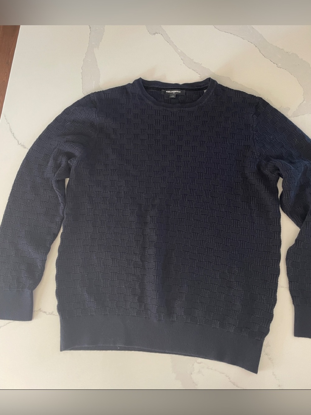 Karl Lagerfeld Men's Black Textured Crewneck Sweater